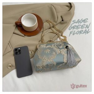 Silk Embroidered Flower Bag - Sage Green Floral