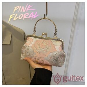 Silk Embroidered Flower Bag - Pink Floral